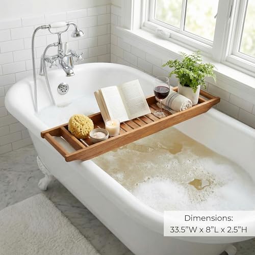 Bare Decor Vaske Natural Teak Wood Bathtub Caddy, 33" Wide