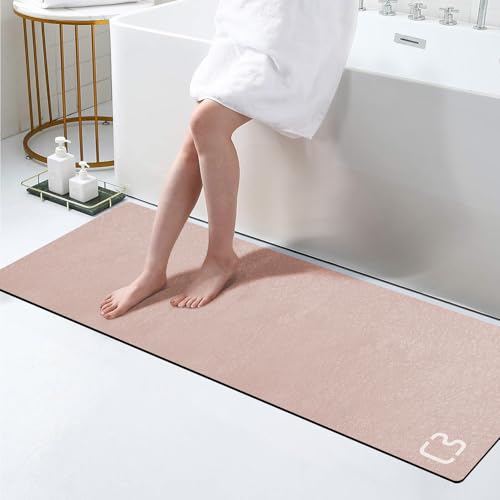 RUERYA Diatomaceous Earth Bath Mat 17" x 59" Extra Long Bathroom Mat Large Fast Dry Super Absorbent Non-Slip Rubber Backed Shower Mat Bath Rugs Mats for Bathroom Floor, Tub, Shower, Sink, Blush Pink - color: Blush Pink, size: 1'5" x 4'11" (Rectangular)