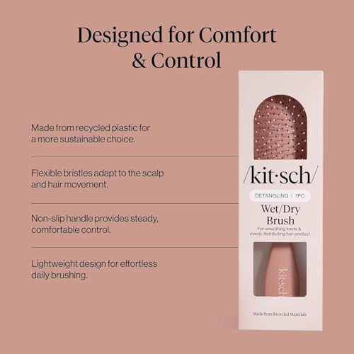 Kitsch Wet/Dry Hair Brush Detangler – Flexi Hair Brush for Women, Men & Kids | Detangling Brush for Curly Hair, Bounce Curl Defining Brush for Wet or Dry Strands - Terracotta - color: Terracotta