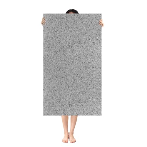 Shower Mat Non Slip: 55 x 31.5 Inch Extra Large Shower Mats for Inside Shower with Drain Hole - Soft PVC Loofah Anti Slip Shower Stall Mat for Walk-in Shower and Bathroom, Quick Drying - color: Grey, size: 55" x 31.5" (Rectangular)