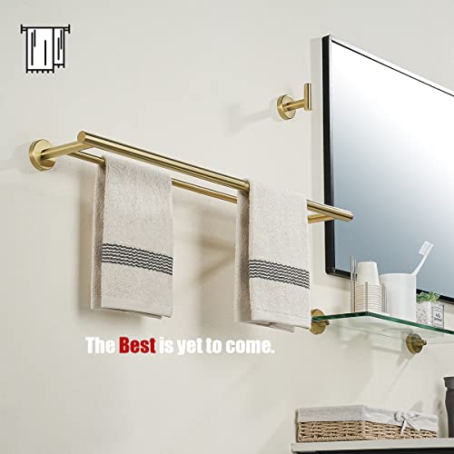 JQK Double Towel Bar 27 Inch, Brass Gold Useable Length 24 Inch 304 Stainless Steel Thicken 0.8mm Bath Towel Rack for Bathroom, Towel Holder Wall Mount, TB100L24-BG - color: Brushed Gold, size: 27 Inch