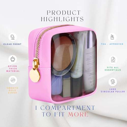 DANCOUR Clear Mini Makeup Bag for Purse Small Cosmetic Pouch Travel Organizer Transparent Toiletry Case Mini Pouch Light Pink - color: Light Pink, style: Mini