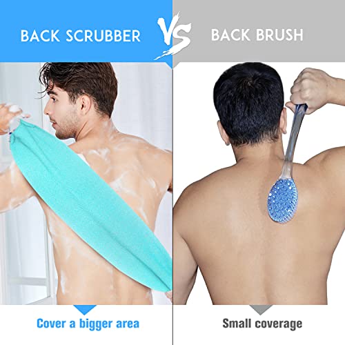 Evridwear Exfoliating Back Scrubber for Shower, Back Washer for Men Women | Loofah with Handle, Extended Length, Stretchable, Deep Cleansing for Hard-to-Reach Areas, Skin Massage (Angel Blue) - size: Angel Blue Back Scrubber