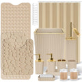 XLHOMO 26PC Bathroom Accessories Set - Gorgeous Beige Bathroom Set, Bathroom Accessory Set, Shower Curtain Set with Bathtub Mats for Shower Tub, Trash Can & Soap Dispenser - size: Bath Set+Bathtub Mat+Shower Curtain&Rugs, style: Beige&Gold