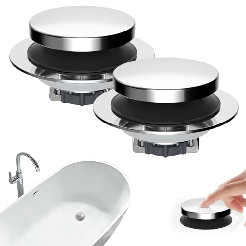 Hibbent 2 Pack 3 in 1 Metal Bathtub Drain Stopper, Universal Pop Up Tub Stopper with Removable Filter Basket, Anti-Clogging Bathtub Hair Catcher for 1.5''~2.4'' Drain, Brass Bullet Core, Chrome - color: Chrome Finish