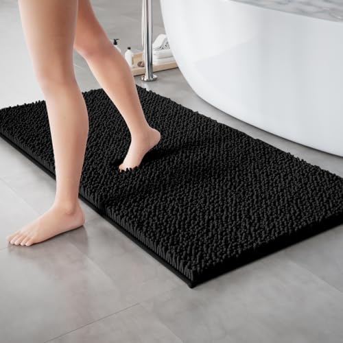 Bathroom Rugs Set 2 Piece Thick Chenille Kitchen Mats,Quick Dry Absorbent Bath Rugs With Non-Slip Pvc Backing,Bath Mats for Bathtub,Bedroom,Living room -Home Decor Large Rugs 60x24+32x20 Inch Black - color: Black, size: 60" x 24"Plus + 32" x 20"