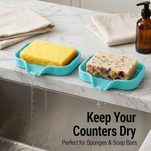 Zulay Kitchen Small Silicone Sponge Holder (4.9x3.3”) – Space-Saving Sink Organizer Tray for Sponge, Soap, Brush & More – Compact Non-Slip Dish for Kitchen & Bathroom (Aqua Sky) - color: Aqua Sky (Small), size: Small (4.9x3.3)