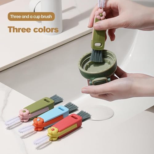 3 in 1 Cup Lid Cleaning Brush, 2026 New Multifunctional Crevice Cleaner Set, Portable Silicone Brush for Baby Bottle Gaps & Tight Spaces, Home Kitchen Cleaning Tool (B-Blue) - color: B-blue