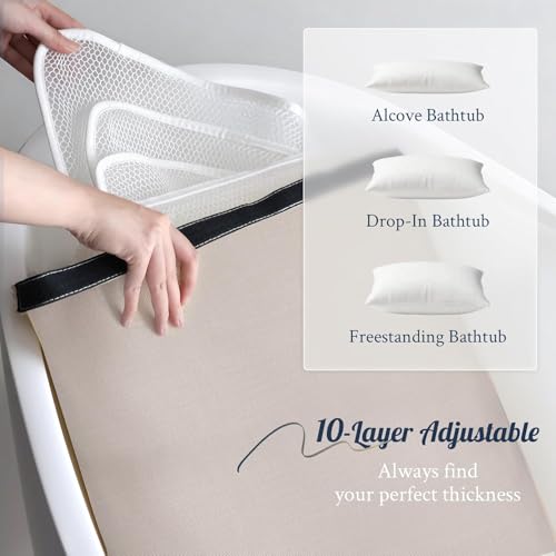 Luxury Bath Pillow for Bathtub, Soft & Comfortable Head Neck & Back Support, Adjustable Thickness, Quick Drying Bathtub Pillow for Pain Relief, Ideal Gift for Christmas Birthday Mother’s Day - color: Taupe