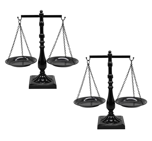 Set of 2 Vintage Metal Libra Jewelry Towers Display with Fixed Beam, Cosmetic Organizer Storage, Scale Centerpiece Stand, Antique Jewelry Storage, Farmhouse Candleholder Display – 7.7“ W x 12.1“ H - color: Black-2