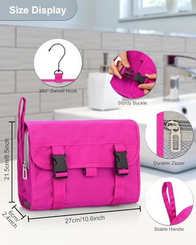 Relavel HangingTravel Toiletry Bag for Women, Large Capacity Toiletries Bag, Travel Essentials Organizer, Hanging Makeup Case for Accessories, Waterproof Bathroom Shower Bag (hot pink) - color: 01 Hot Pink, size: Large