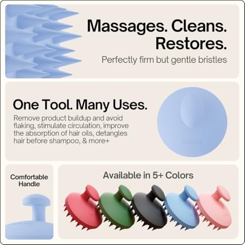 SXNSE - Revive Silicone Scalp Massager, Arctic - Manual Hair & Scalp Scrubber for Dandruff, Buildup, Itch, & Hair Growth - Soft Exfoliating Silicone Bristles for Wet & Dry Hair, Flake-Free Finish - color: Arctic