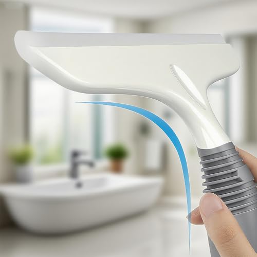Multi-Purpose Dual-Sided Silicon Squeegee for Window, Glass, Shower Door, Car Windshield, Heavy Duty Window Scrubber, Includes Suction Hook, 10 inch, Gray and White, 1 Pack