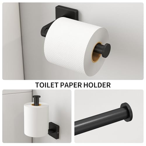 KLJKPA Black Bathroom Accessories Set, 24 inch Towel Racks for Bathroom, Stainless Steel Bathroom Hardware Set, Wall Mounted, 4-Piece - color: Black