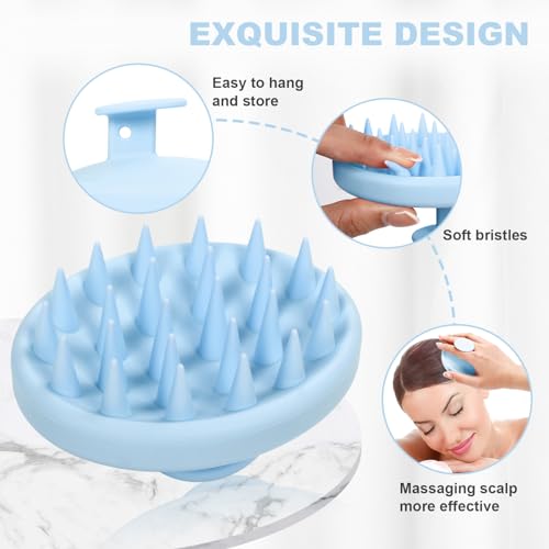 Meartchy Silicone Scalp Massager, Scalp Scrubber for Hair Growth with Soft Bristles, Scalp Exfoliator Brush Dandruff Removal Shampoo Brush for Wet Dry Scalp Care (Light Blue) - color: Light Blue