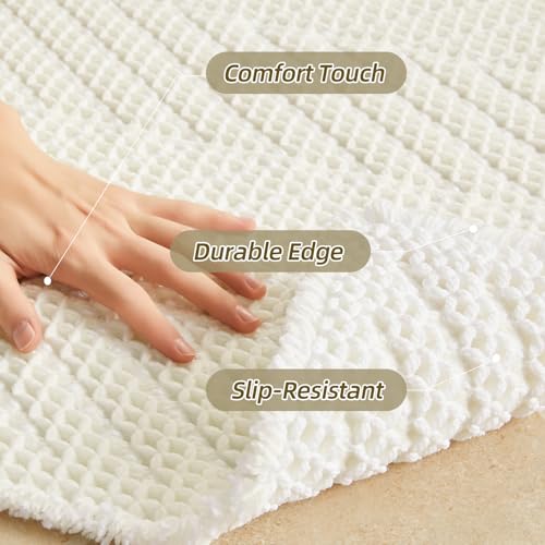 Sunfly Waffle Bath Mat, Boho Bathroom Rugs Non-Slip Washable Super Absorbent Quick Dry, Farmhouse Bathroom Decor 16"x24" Cream - color: Cream, size: 1'4" x 2' (Rectangular)