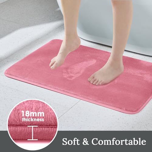 HUXMEYSON Bathroom Rugs Sets 3 Piece, Ultra Soft Velvet Memory Foam Bath Rugs, Non-Slip & PVC Backing Bathroom Mat Set, Washable Quick Dry Bath Rug - Pink - color: Pink, size: 17"x24"+20"x32"+U Shape 20"x24"