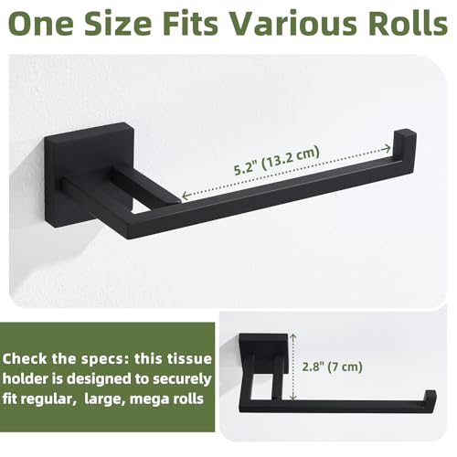 APLusee Matte Black Toilet Paper Holder, 304 Stainless Steel Roll Hanger for Bathroom Kitchen, Wall Mounted