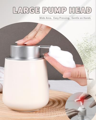 Bosilunlife Ceramic Foaming Soap Dispenser - 12Oz Bathroom Countertop Kitchen Dish Soap Pump Dispenser Foam Soap Dispenser - Beige with Silver - color: Beige With Silver Pump
