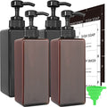 Soap Dispenser with Waterproof Labels, Thickened Plastic Hand Soap Dispenser for Bathroom, Kitchen Dish Washing Liquid Bottles, Shampoo and Conditioner Bottles with Funnel (16oz 4Pack Black Amber) - color: 2 Black + 2 Amber