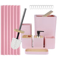 CERBIOR Bathroom Accessory Set with Shower Curtain, Includes Shower Curtain,Soap Dispenser, Toothbrush Holder, Toothbrush Cup, Soap Dish for Decorative Countertop and Housewarming Gift,Pink,20PC - size: Bath Set+Shower Curtain, style: Pink