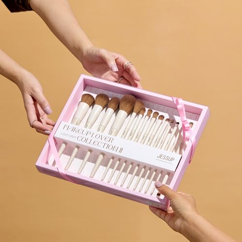 Jessup Makeup Brushes 14Pcs Makeup Brush Set Premium Synthetic Powder Foundation Contour Blush Concealer Eye Shadow Blending Liner Make Up Brush Kit Light Grey with Gift Box, T329-G - color: H-Light Grey Gift, size: Full Brush Set