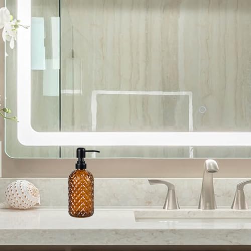 12Oz Glass Soap Dispenser with 304 Black Rustproof Stainless-Steel Pump, Refillable Glass Soap Dispenser for Kitchen, Bathroom, Farmhouse (Amber) - color: Amber