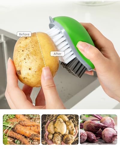 MR.SIGA Fruit and Vegetable Cleaning Brush with Non Slip Comfortable Grip, Pack of 2, Green - color: Green
