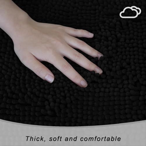 Chenille Bath Rug Runner, Ultra Soft Absorbent Bathroom Mat, Non-Slip PVC Backing, Machine Washable, 59x20, Black - color: Black, size: 1'8" x 4'11" (59"x20")