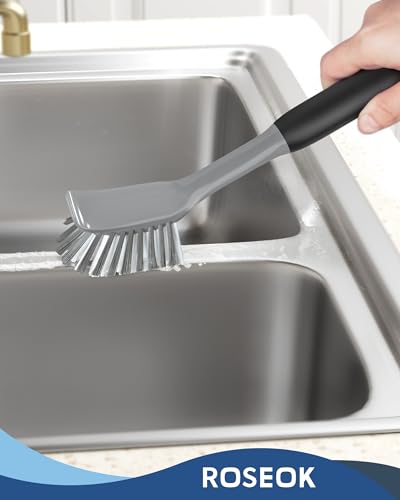 ROSEOK Dish Brush, Dish Scrubber, Nylon Bristles with Built-in Scraper | For Cleaning Dishes, Pots, Non-Stick Pans and Sinks, Black, 2 Pack - color: Black