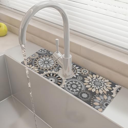 15" X 5.5" Kitchen Sink Splash Guard Faucet Mat Mandala Super Absorbent Fast Drying Faucet Guard & Draining Mat Sink Splash Guard Behind Faucet for Kitchen, Bathroom - size: 15" x 15"