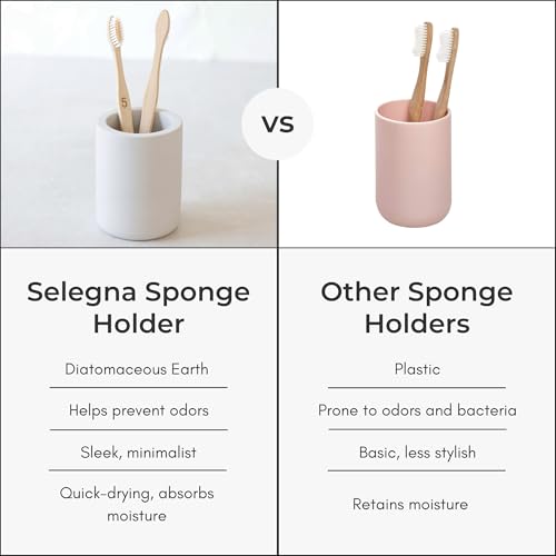 Selegna Diatomite Drying Stone Toothbrush Holder, Modern Ceramic-Look Countertop Cup with Drainage for Bathroom, Quick Drying Electric Toothbrush & Toothpaste Organizer, Stoneware Finish - color: Beige