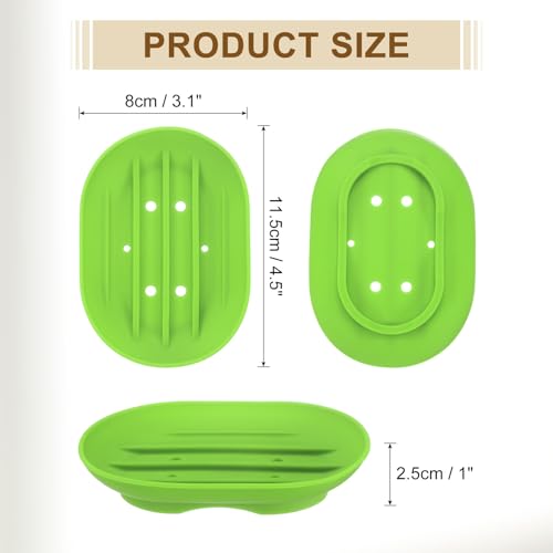 uxcell 3Pcs Small Soap Dish, Silicone Bathroom Soap Holder Oval Shape Bar Soap Dish Self-Draining Soap Tray with Holes for Shower, Bathroom, Kitchen, Counter Top (Green) - color: Green