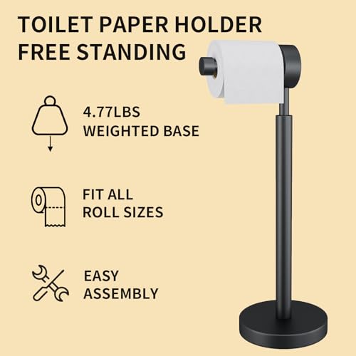 YUMORE Toilet Paper Holder Stand,Freestanding Bathroom Metal Black Matte Tissue Roll Holder for Modern Bathroom - size: 1 Roll