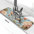 Faucet Draining Mat For Kitchen Sink, Blue Birds Peonies Flowers Diatom Mud Absorbent Drain Pad For Bathroom Kitchen Sink Splash Guard Drying Mat - color: Blue Birds Peonies Flowers