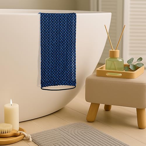 Yiclick Dual-Textured Exfoliating Washcloth Towel - Back Scrubber for Use in Shower Bath, Exfoliating Body Scrubber Exfoliator, Japanese Exfoliate Loofah Lufa Sponge Wash Cloth for Women Men - color: Blue