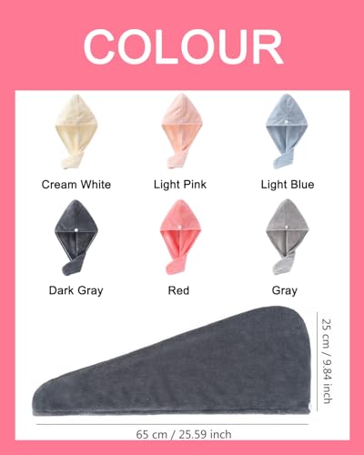 Lumimi Microfiber Hair Towel Wrap 4 Pack - Gym & Shower & Travel Quick Dry Turban, Secure Button Closure for Active Women, Anti-Slip Design for Thick/Curly Hair, Compact 25x65cm (4-Piece Set) - color: Pink+grey+darkgray+cream