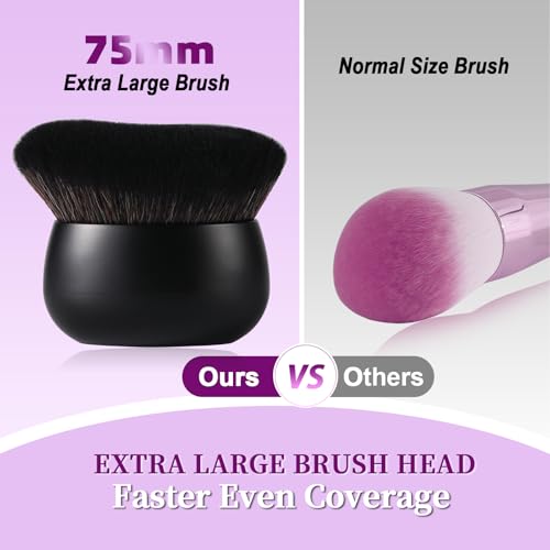 Extra Large Body Makeup Brush for Self Tanner, 75mm Leg Makeup & Bronzer Blend Kabuki Brush Ultra Soft Dense Vegan Bristles for Body Makeup, Oval Face & Back, Tattoo Cover up, Wet & Dry Use (Black)