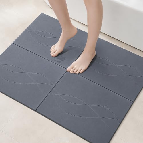 Extra Large Stone Bath Mat for Bathroom,31.5" x 23.6" Quick-Drying Diatomite Stone Shower Mat,Spliceable Design Instant Dry Technology Bath Mats Non-Slip Easy to Clean(Linear Dark Gray) - color: Dark Gray