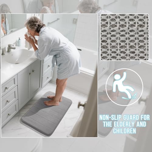 Yimobra Memory Foam Bath Mat Set 2 Piece - Super Soft Absorbent Quick Dry Bathroom Toilet Rugs, Machine Washable Non Slip Floor Carpet for Tub Shower & Single Sink (31.5x20 & 24x20, Gray) - color: Grey, size: 31.5x20+24x20 Inch