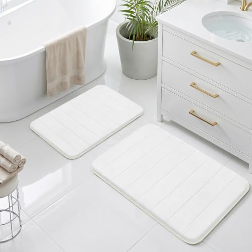 Bathroom Rugs Set 2 Piece Thicker Memory Foam Bath Mat Set Non Slip Quick Dry Machine Washable White Bath Rugs for Bathroom Floor, Tub and Shower, 19"x31"+15"x23" - color: White, size: 31" X 19" + 23" X 15"