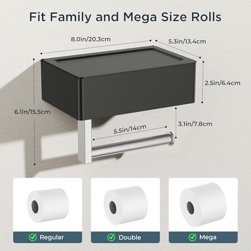 FORIOUS Toilet Paper Holder with Shelf, Sanitary Napkin Receptacle Tampon Holder, Wall Mount Toilet Paper Holder with Storage, Flushable Wipes Dispenser Fits for Bathroom Commercial Black & Nickel - color: Black & Brushed Nickel, size: 1 Pack-8" (L)