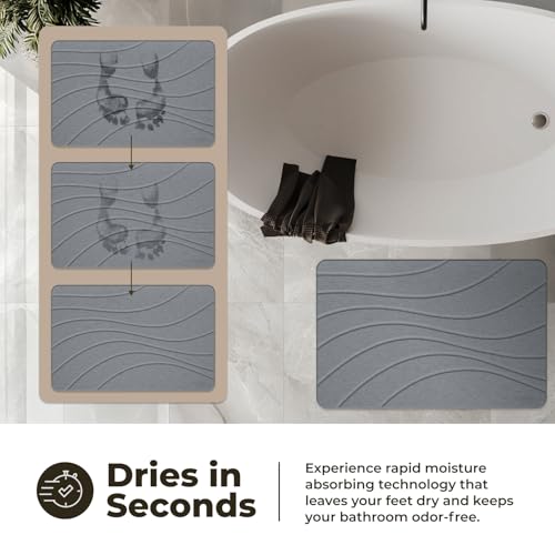 TOSORO - Stone Bath Mat Diatomaceous Earth Shower Mat Non-Slip Super Absorbent Diatomite Stone Bath Mats for Bathroom Floor Quick Drying Natural Easy to Clean (23.5 x 15) - Graphite - color: Wave Graphite, size: Pack of 1