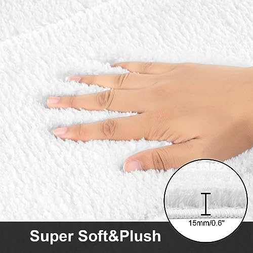 SHACOS White Bathroom Rugs Sets 3 Piece, Non Slip Soft Absorbent 16"x24" | Small Microfiber Bath Mat with Toilet Lid Cover, Shaggy Carpet U-Shaped Contour Toilet Rug, Machine Washable - color: White, size: 16"x24"+U-Shape 20"x24"+Lid Cover 19"x21"