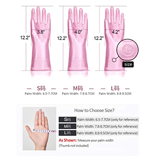 Alimat PluS 3 Pack Reusable Cleaning Gloves Latex Free, Dishwashing Gloves with Cotton Flock Liner and Embossed Palm, Waterproof Household Gloves for Laundry, Gardening (Medium) - color: Blue+pink+white, size: Medium (Pack of 3)