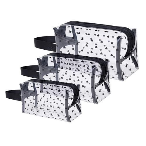 GIVLEFLY Clear TPU Toiletry Bag Set for Women & Men, 3PCS Waterproof Makeup & Skincare Organizer with Zipper, Soft Transparent Travel Cosmetic Pouch with Handle & Hanging Loop,B - size: Model B solid pattern
