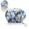 Luxury Shower Cap Adjustable Reusable Double Waterproof Layer Elastic Satin Lined Hair Bath Cap Cute Aesthetic Women Girls (K19-Chrysanthemum) - color: K19-Chrysanthemum