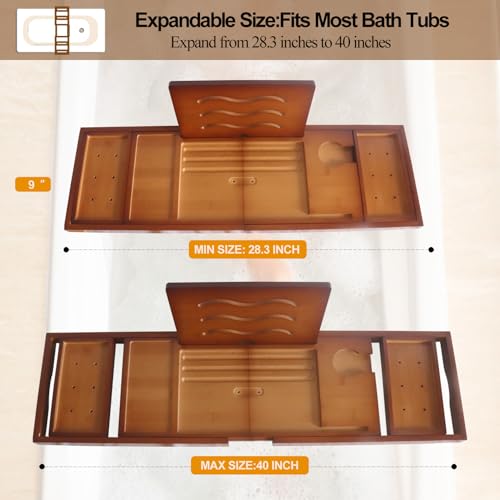Premium Bathtub Tray Caddy - Bath Table Tray for Bathtub - Bath Tub Tray Table for Bathtub, Expandable Size, Fits Most Bath Tubs - color: Vintage Brown