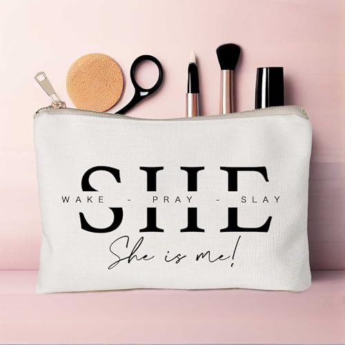 She Wake Pray Slay Makeup Bag, Motivational Cosmetic Pouch for Women, I Am Strong Affirmation Makeup Case, Boss Girl Travel Toiletry Bag, Gift Idea for Her - color: She is me