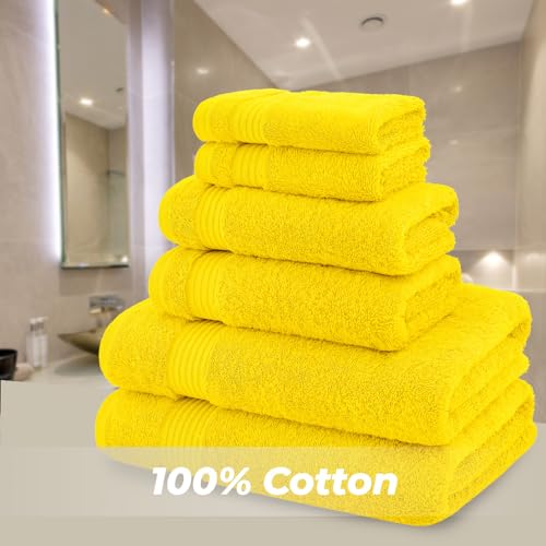 American Bath Towels 100% Cotton 6 Piece Turkish Towel Set, Ultra Soft Absorbent Bathroom Towels, 2 Bath Towel 2 Hand Towels 2 Washcloths, Yellow - color: Yellow, size: 6 Piece Towel Set XL